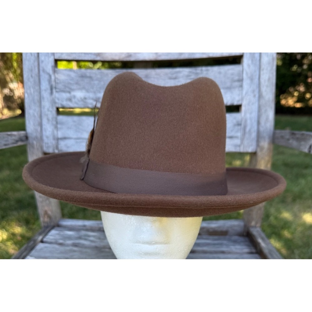 Hats in the Belfry Men's Brown 100% Wool Felt Dedora Hat w/Feather Size Large
